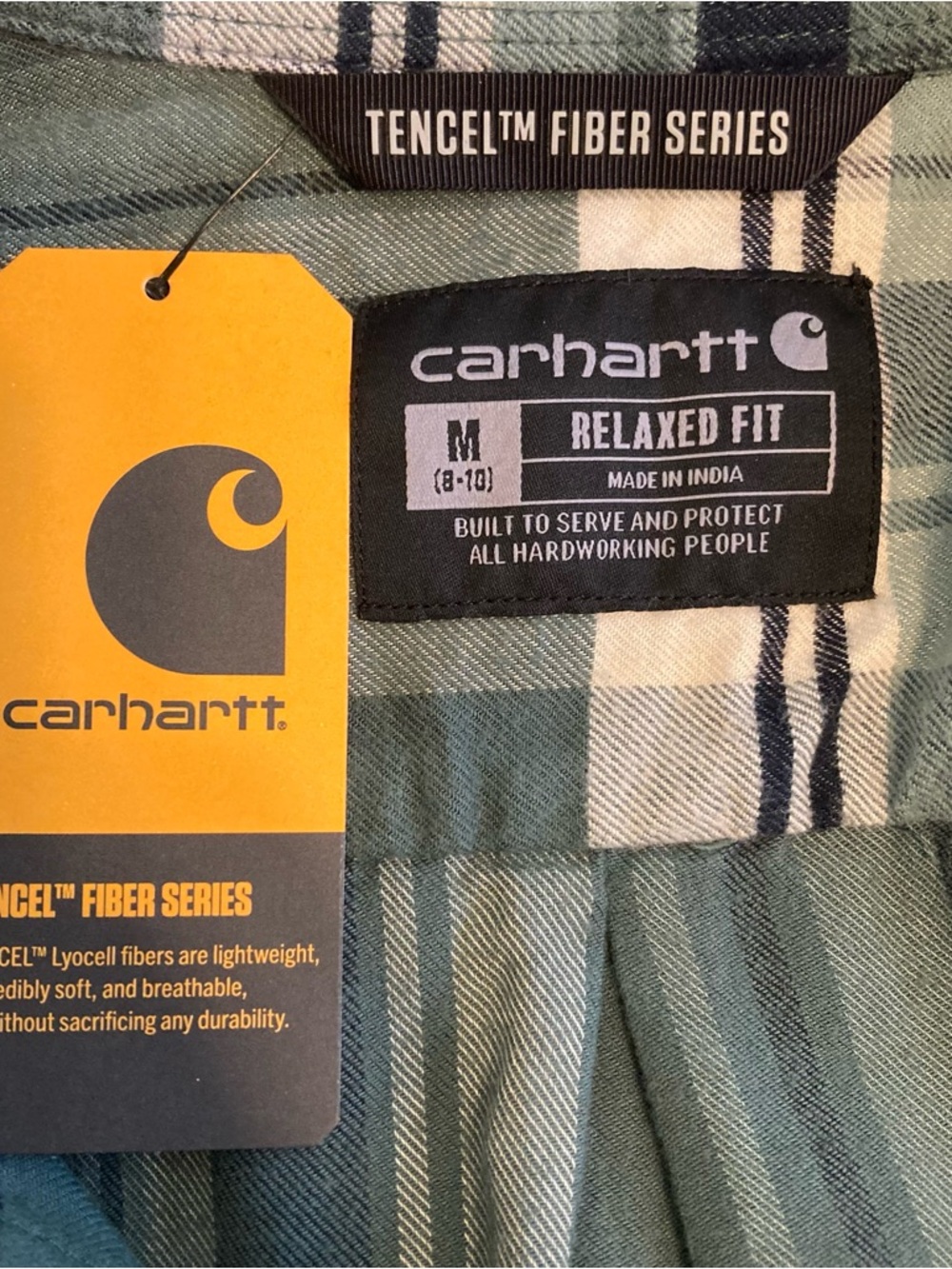 Carhartt Women’s Relaxed Fit Plaid Shirt - Sage Green/White/Black.
